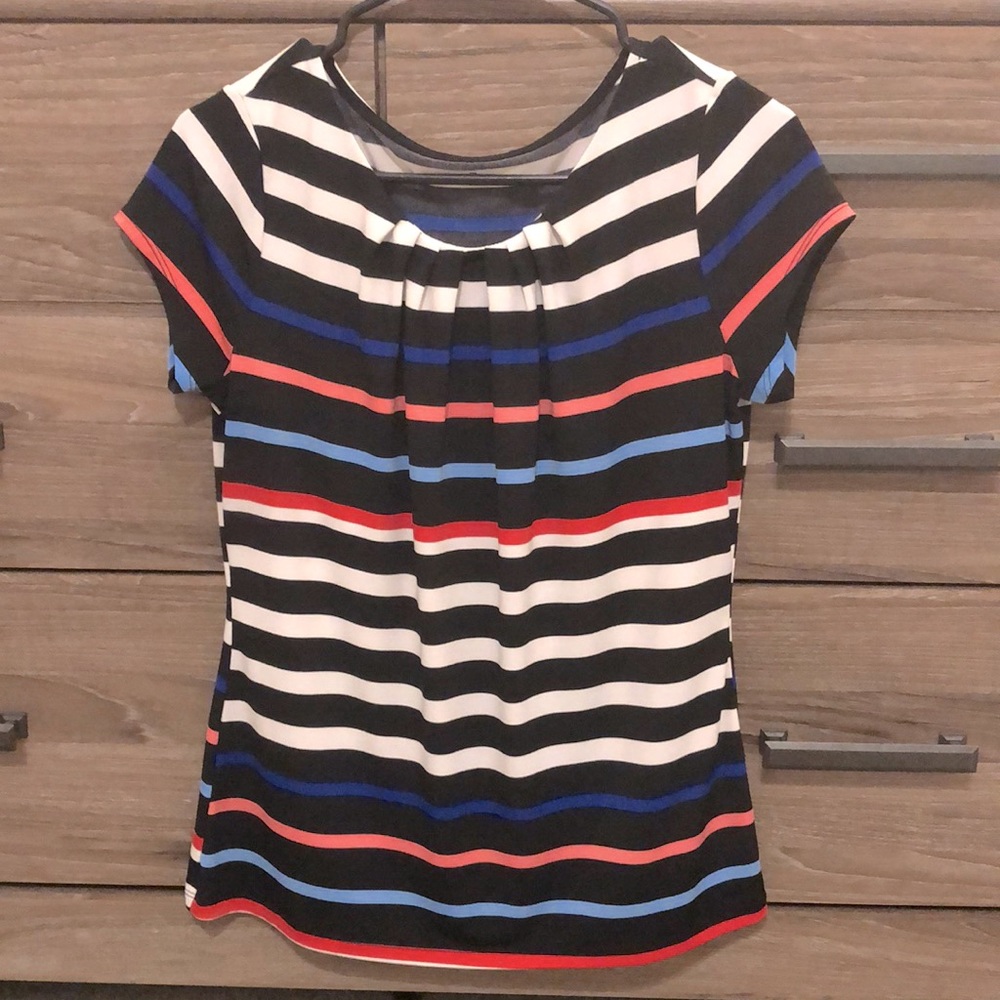Multicolored striped short sleeve blouse